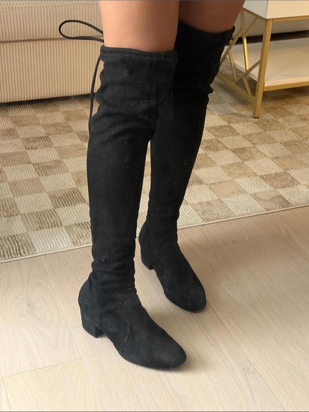 Charlotte Russe Black Over-the-Knee Suede Tie-Back Boots
